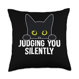 Judging You Silently Funny Cat Funny Judging You Silently Sarcastic Cat Throw Pillow, 18x18, Multicolor