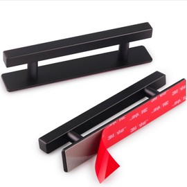 RVPEKUPE 2 Pack Self Adhesive Cabinet Handles Matte Black No Drill Drawer Pulls Stick On Handle for Cabinets Closets Sliding Shower Doors, 6" Overall Length