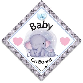 Baby On Board Sign Baby Elephant and Mum, Cute Elephant Baby On Board Car Sign, Elephant Baby On Board Sign, Grandchild On Board Sign, Baby Car Sign 14 cm x 14cm