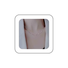 Iaceble Minimalist Silver Chain Necklace Thin Tube Bar Necklace Choker Silver Plated Bar Cable Chain Necklace Boho Tube Station Necklace Jewelry for Women