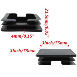 AUXBC 8PCS 3Inch/75mm Square Plastic Hole Plug, Black Furniture Finishing Sliders, Square Pipe Tubing End Cap, Plastic Insert End Caps for Square Metal Tube