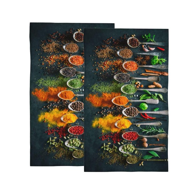 Different Kinds of Spices Placed in Spoon Hand Towels for