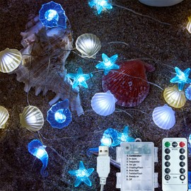 Ocean Themed Marine Life Lights,Beach Sea String Lights, Beach Aquarium Décor Sea Turtle Seahorse Starfish Giant Clam String Lights, Battery or USB powered,10ft 30 LEDs Themed Marine Life Lights (B)