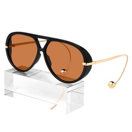 KesaPlan Vintage Oversized Aviator Sunglasses Women with Earring, 70s Retro Pilot Shield Big Frame Eyewear 2025 Luxury Trendy Sun Glasses（Black/Deep Brown）