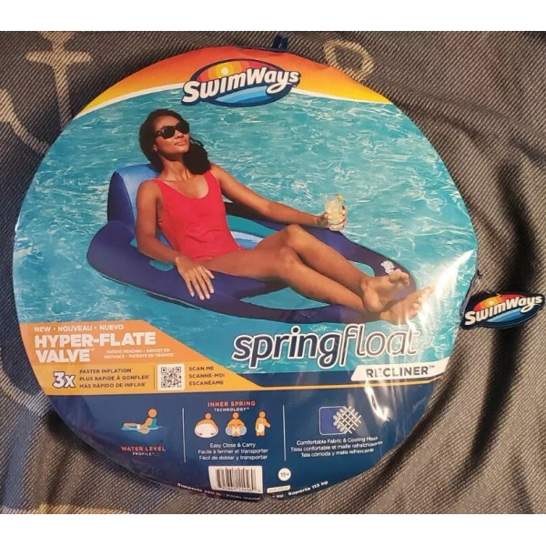 SwimWays NEW SwimWays Spring Float Recliner HYPER-FLATE VALVE Dark Blue