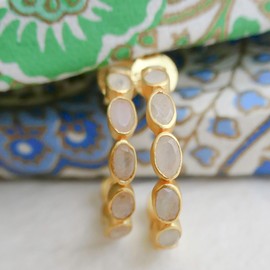 30mm Mondstein vergoldete 925 Silber Creolen Ohrringe - Natürlicher Edelstein - Geburtstagsgeschenk - Weihnachtsgeschenk - Handgefertigte Geschenkideen für Frauen