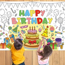 43.3x31.5" Happy Birthday Coloring Poster with Picture, Giant Birthday Gift Painting Poster, Large Coloring Tablecloth for Classroom Home Birthday Party Supplies Favor