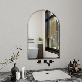Arched Bathroom Mirror, 24X40 inch Arched Frameless Mirror, Arch Wall Mirror，Frameless Mirrors for Bathroom,Beveled Bathroom Mirror.