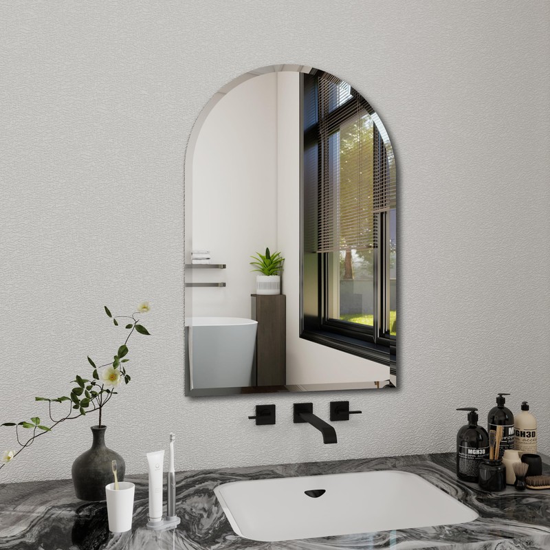 Arched Bathroom Mirror, 24X40 inch Arched Frameless Mirror, Arch Wall