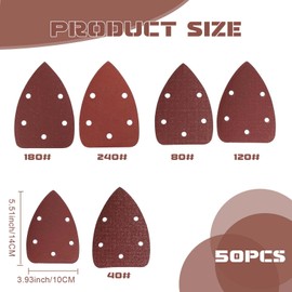 50Pcs Sanding Pads Sander Pads,Triangle Sanding Sheets,Sanding Discs Pads,40/80/120/180/240 Grits Assorted Sandpaper Pads for Sanding Polishing Random Orbital Sander