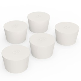 FunChem Pack of 5 Solid Rubber Stoppers, Size 11#, White Tapered for Lab Caps and Plugs