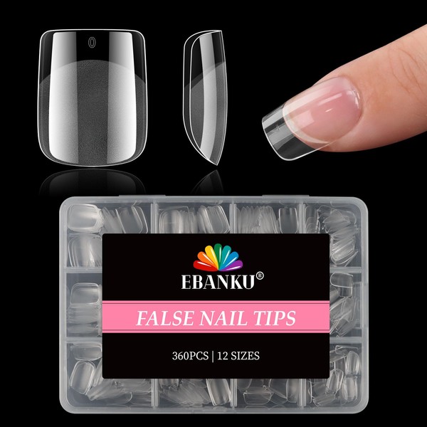 EBANKU 360pcs Extra Short Square Nail tips, Pre-shape Half Matte