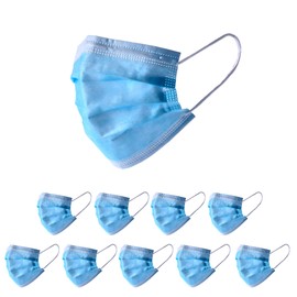 Set of 10 Face Masks, Washable, Reusable Everyday Mask, 100% Fleece, 3-Ply in Plain Colour, Leopard, Camouflage or Motifs, Unisex Fabric Mask (1 x Pack of 10, Blue)