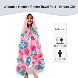 VOOVA & MOVAS Todder Beach Towels with Hood, (3-10 Years, 30''X50),Absorbent 100% Cotton Towel Wrap for Boys, Perfect for Toddler Beach, Pool, Bath, Swimming, Flower Butterfly