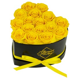 GLAMOUR BOUTIQUE 16 Flower Forever Heart Shape Box - Preserved Roses Gift for Her, Preserved Flowers, Yellow