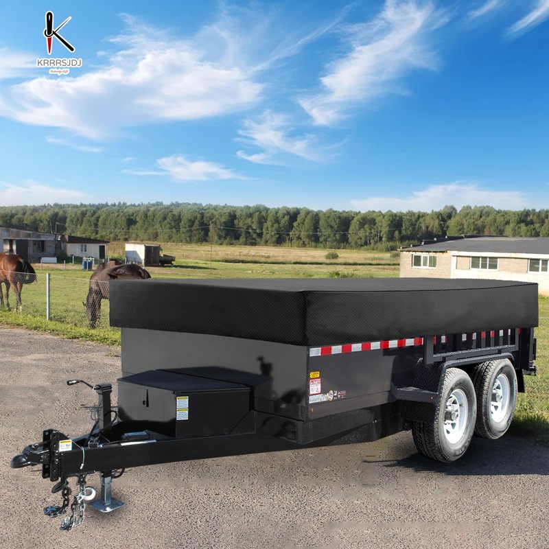 Utility Trailer Cover(no ramp gate),Waterproof Windproof Heavy Duty Black Dump