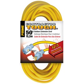 Prime Wire & Cable EC511830 Prime Extension Cord, 12/3 ga, 15 A, 125 V, 50 ft L, 50FT, Yellow