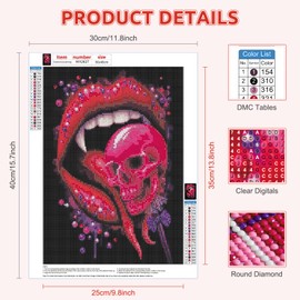 RICUVED Skull Diamond Painting Kits for Adults,5D Diamond Painting Kits,Full Drill DIY Diamond Painting Kits Diamond Art for Home Wall Decor Art(30x40cm)