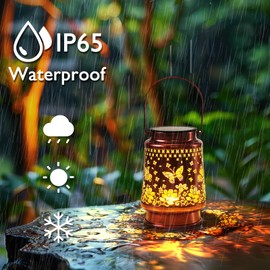 Homemory Solar Lanterns Waterproof Hollow Out Retro Metal Decorative Garden Light-Butterfly