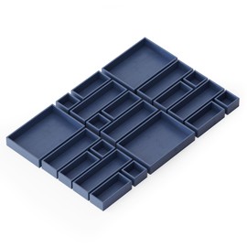 SpaceAid 21-Piece Bamboo Drawer Organizer Storage Boxes Set, Wood Tray Junk Drawer Organizers Multi-Use Divider Bins for Kitchen, Bathroom, Office Desk and Makeup Organization (21 Pack, Navy Blue)