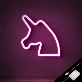 Ganrami Pink Unicorn Night Light, USB & Battary Powered Pink Neon Sign, Unicorn Bedroom Decor for Girls，Unicorn Birthday Decorations for Girls, girls room decor