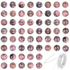 Natural Stone Beads 100pcs 8mm Black Pink Rhodonite Beads Polished Smooth Round Genuine Real Semi Precious DIY Charm Crystal Beading Loose Gemstone Beads for Jewelry Making with Elastic String