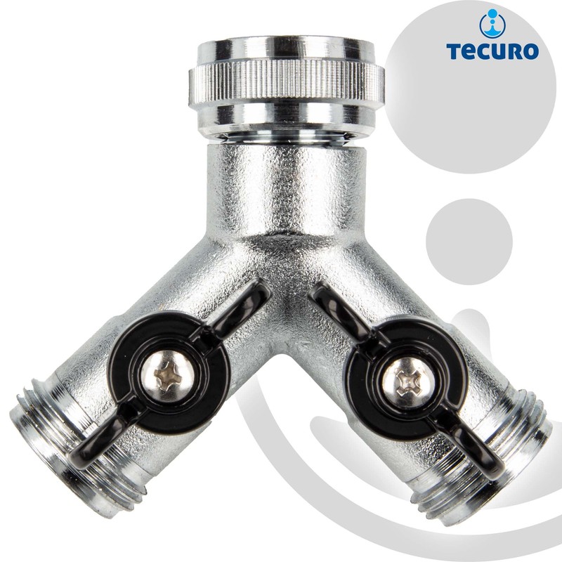 tecuro 2-Way Y-Splitter with Shut-Off Valves for Taps and Valves