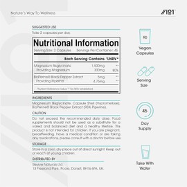 Magnesium Glycinate 1500mg with BioPerine® – Supports The Nervous System - Reduces Tiredness and Fatigue - 90 Vegan Capsules (45 Days Supply) - Resealable and Recyclable Pouch - by Alpha01
