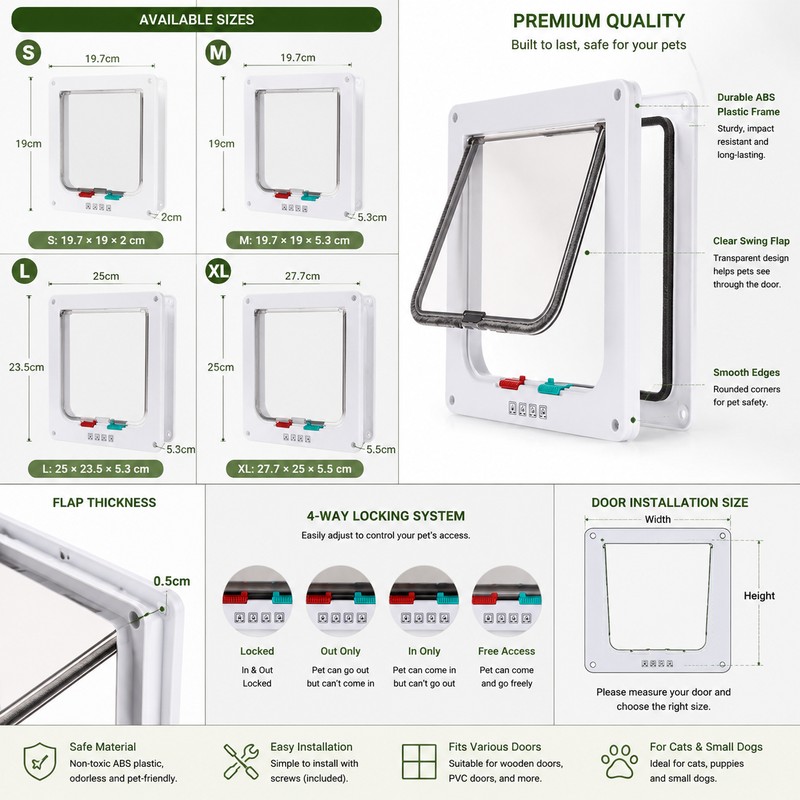 4-Way Locking Pet Door for Cats & Dogs – Secure