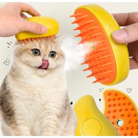 Generic Pet Brush Steamer Comb for Cats and Dogs Multifunctional 3 in 1 USB Rechargeable Massage Hair Cleaning Grooming Steam Brush, yellow
