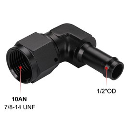 Podavelle 10AN Female to 1/2 Barb 90 Degree Hose Fitting Adapter Swivel Aluminum Black