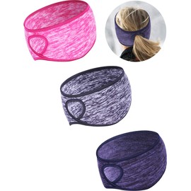 Tatuo 3 Pieces Fleece Ponytail Headband Earband Winter Running Headband Ear Warmer Headband for Women Girls Outdoor Sports and Fitness, 3 Colors