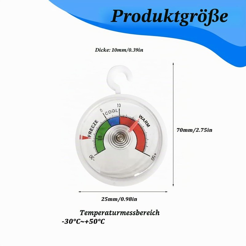 Twin Pack Fridge Thermometer Dial Fridge Thermometer, 3 Pieces Analogue