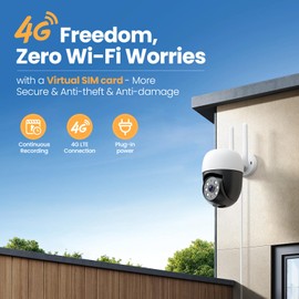 AMOROM 4G Outdoor Camera with Virtual SIM Card, Plug-in Security Camera No Wifi with Motion Tracking, Color Night Vision, Real-Time Alerts & 24/7 Recording, Weatherproof, for Remote Areas