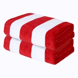 Exclusivo Mezcla 2 Pack Cotton Large 30x60 Inches Cabana Stripe Beach Towels, Super Absorbent Soft Plush Pool Towel Bath Towel (Red)