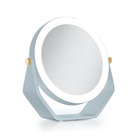 Zadro 8-inch Dia. Lighted Makeup Mirror with 5X/1X Magnification, 5.75-inch Dia. Swiveling Mirror Surface, AAA Batteries Operated