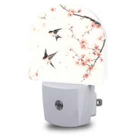 FOISIIAEA Night Light, Spring Bird and Peach Blossom Night Lights Plug into Wall Dusk to Dawn Sensor Round Nightlight for Women Men Energy Efficient Led Lamp 0.5W for Stairway Hallway Bedroom