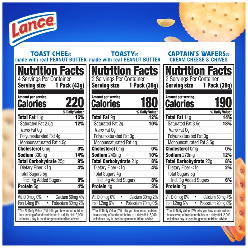Lance Sandwich Crackers, Variety Pack, 3 Flavors, 8 Individually Wrapped
