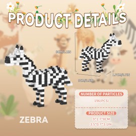 BOROLA Mini Animal Building Blocks Set Running Animal World Micro Block Toy Cute Colorful Creativity Puzzle for Kids Pocket Sized STEM Educational Miniature Brick(Zebra Blocks)