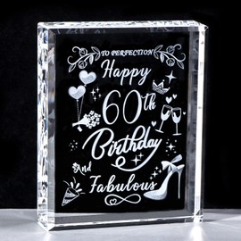 60th Birthday Gifts for Women Friend Happy 60th Birthday and Fabulous Presents for Wife K9 Crystal Glass Plaque Keepsake for Her