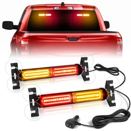 HLauto 1002L Emergency Strobe Traffic Advisor Light Bar: 40LED Dash Safety Warning Flashing Front/Rear Windshield Visor Light for Construction Vehicle, Trucks (2x10.7inch, Amber Red)