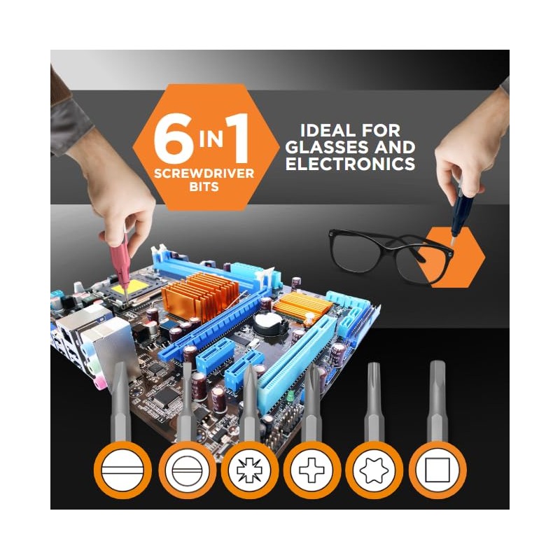 Kelvin Tools Retractor Mini Precision Screwdriver Set, 6 in 1
