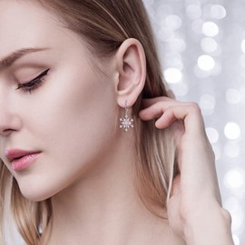 EVER FAITH Snowflake Dangle Earrings, 925 Sterling Silver Pink CZ Snow Flake Levelback Earrings Christmas Accessory