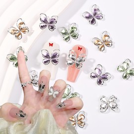 Alloy Silver Butterfly Nail Art Rhinestone, Glitter Butterflies Diamond Gems Designs, 3D Luxury Metal Butterfly Nail Jewelry Acrylic Nails Supplies for Women Girls Manicure Charms Decorations