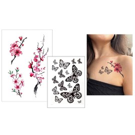 HB744X Cp03 Temporary Japanese Cherry Blossom Tattoo Butterfly Tattoo Fake Tattoo 2 Sheets