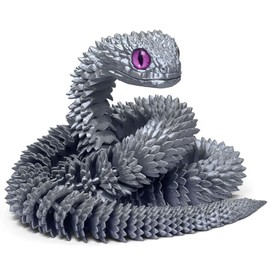 3D Printed Snake - 21 Inch Movable Articulated Snake, Perfect 3D Printed Animals for Educational Toys! Must-Have Toys for Kids and Collectors, Home Office Executive Desk Decor (Silvery)