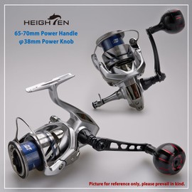 HEIGHTEN Spinning Reel Handle for Shimano Stradic FL FM Stella Vanford Vanquish Nasci Twinpower Daiwa Fuego BG MQ Ballistic Certate Luvias Tatula (Red & Black, 38mm Knob & 65/70mm Handle) (898)