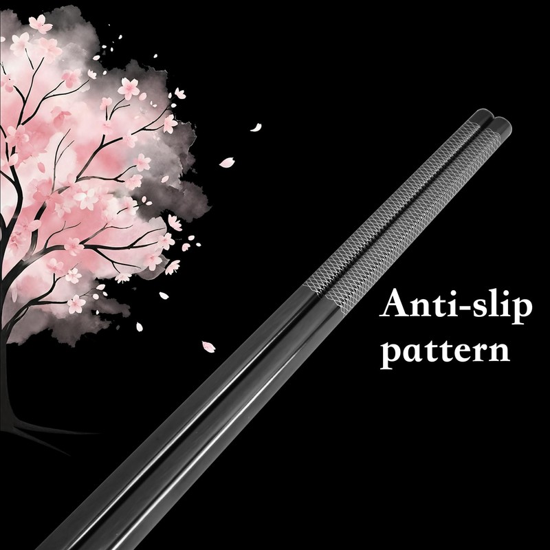 TIAKO Stainless Steel Chopsticks Set, 5 Pairs Japanese Sakura Reusable