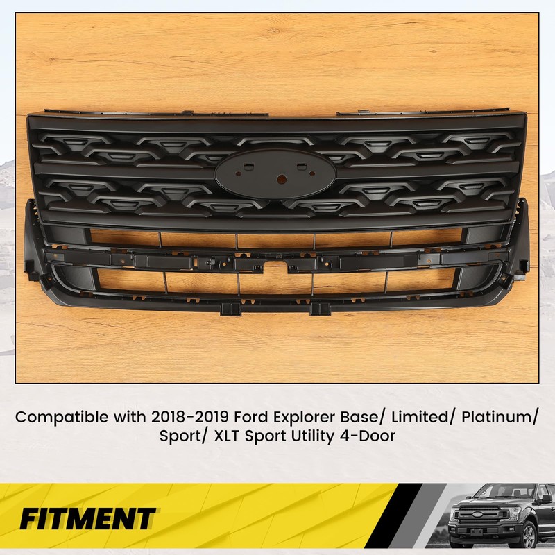 KUAFU Front Bumper Grille Compatible with 2018-2019 Ford Explorer Base/Limited/Platinum/Sport/XLT
