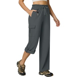 Casei Women's Cargo Pants Lightweight Quick Dry Water Resistant Convertible Hiking Capris with 6 Pockets Travel Casual Outdoor,Dark Gray,M